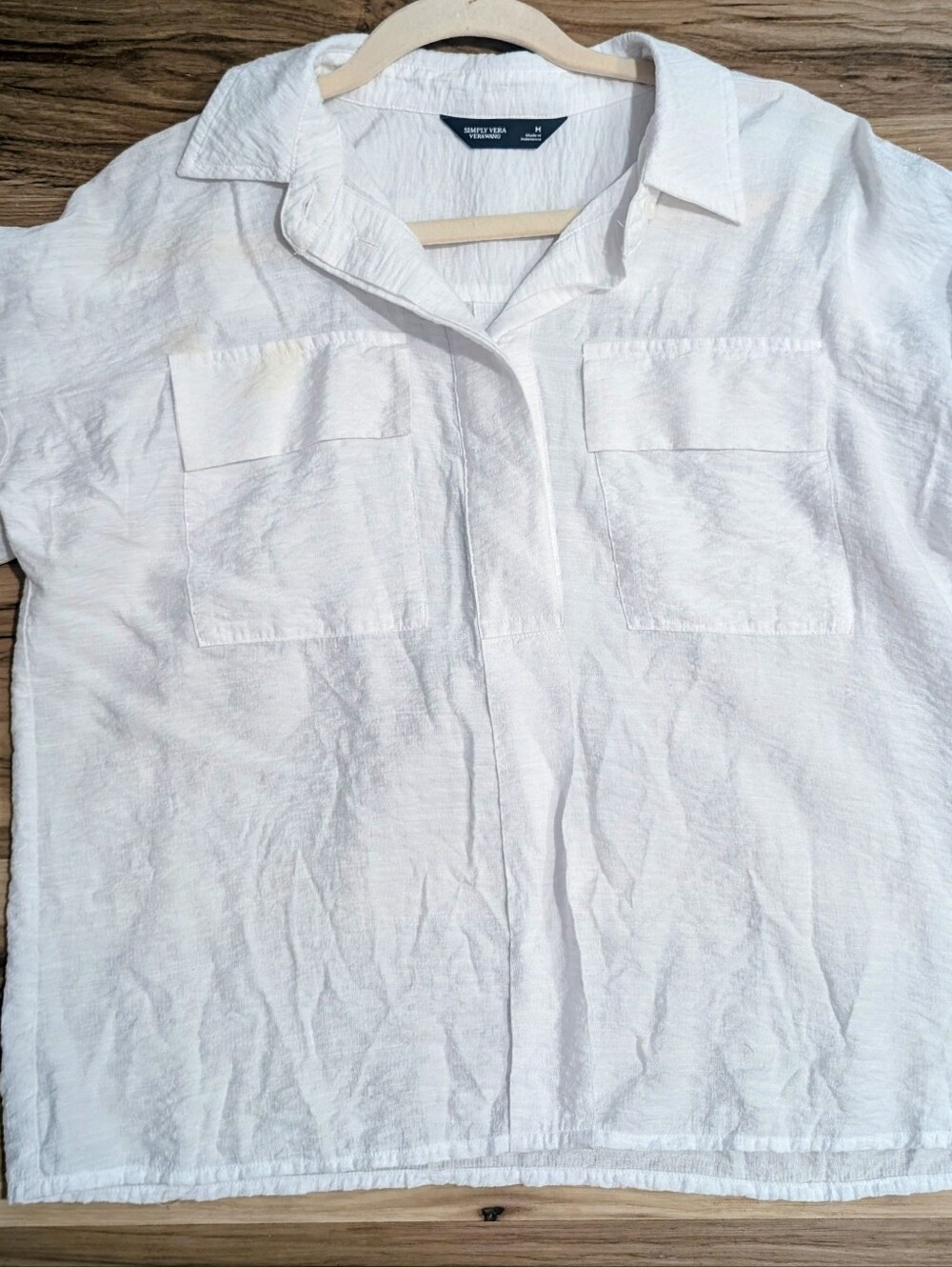 Simply Vera Wang Short Sleeve White Gauze Linen Top Like New S/P